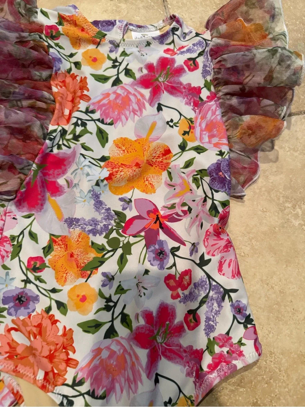 Shade Critters Floral Girls Swim Dress - Pink & Purple Flowers on White